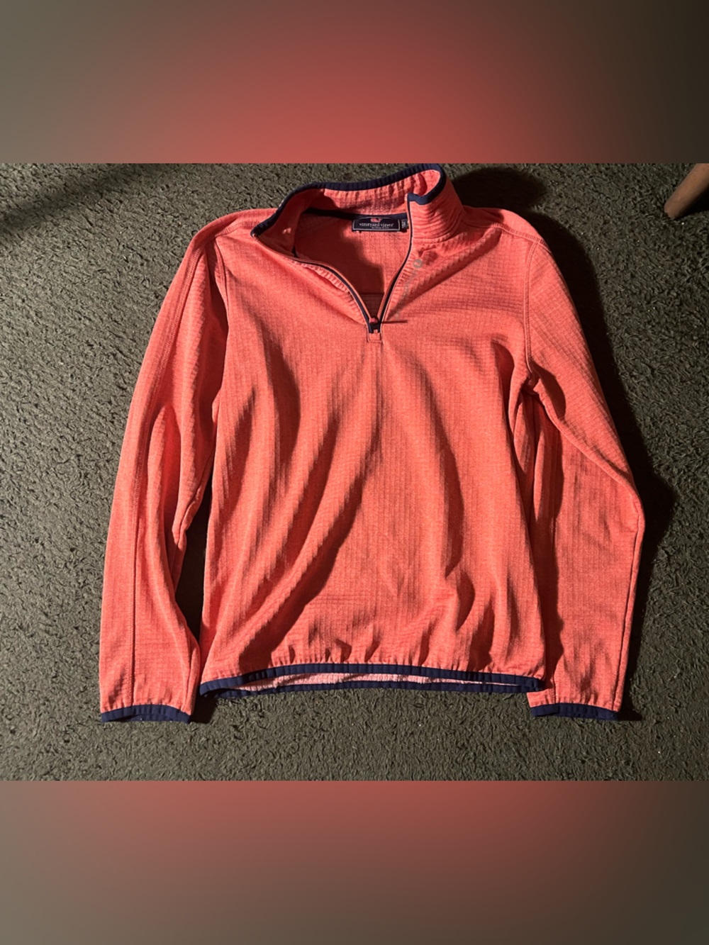 Vineyard Vines Coral Pullover with Navy Trim